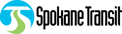 Spokane Transit Logo, a blue circle with a green and white striped road heading to a white horizon line